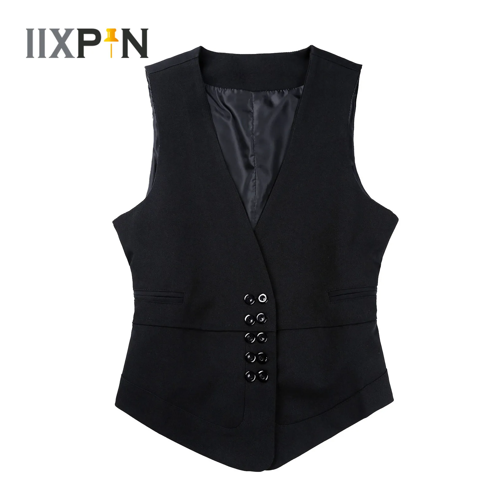 

New Women Suits Vest Elegant OL Ladies V Neck Double Breasted Button Down Sleeveless Vest Fashion Women's Vests Waistcoats Mujer