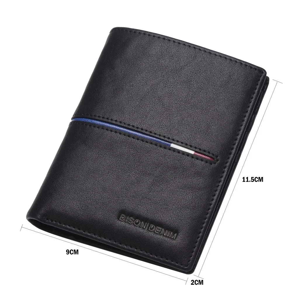 BISON DENIM Genuine Leather Wallet Men Brand Fashion Short Purses Coin Purse ID Credit Card Holder Slim Bifold Wallet Men