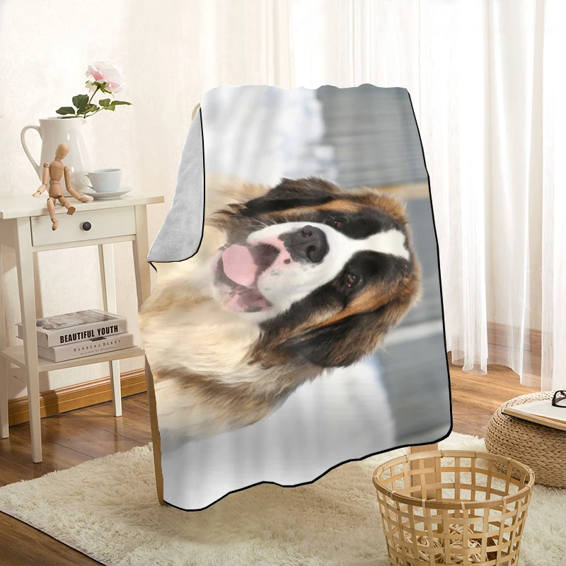 

Cute Saint Bernard Dog Throw Blanket Personalized Blankets On For The Sofa/Bed/Car Portable 3D Blanket For Kid Home Textiles