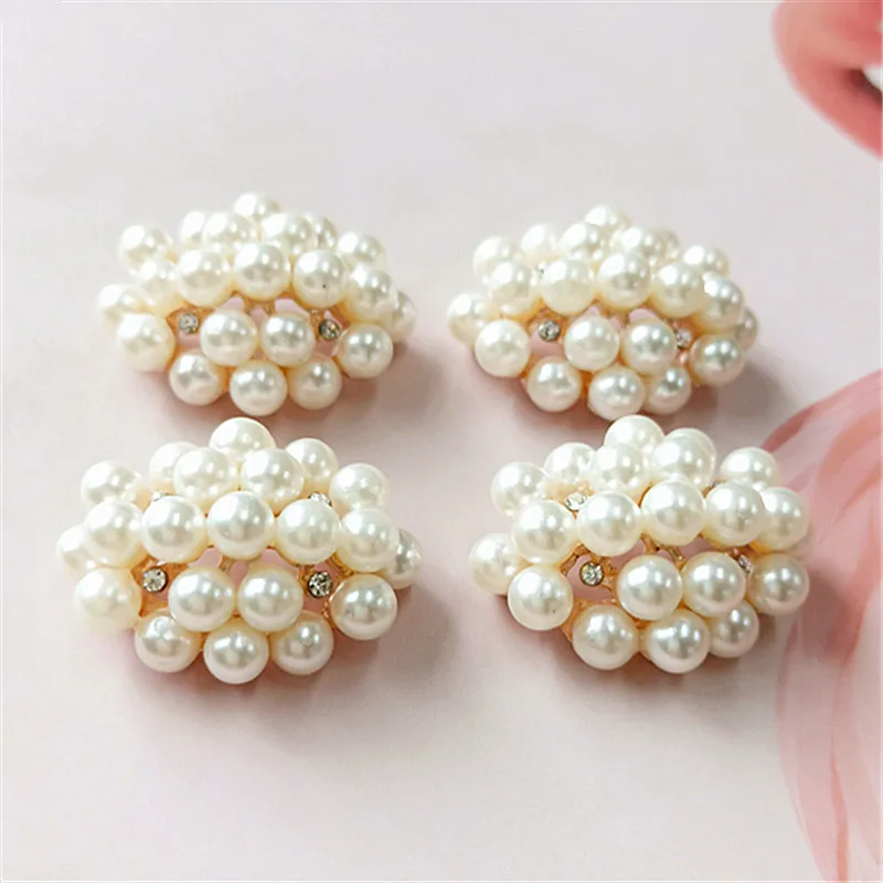 5 pcs/lot  Faux Pearl Buttons Oval Rhinestone Buckles Scrapbooking Accessories Jewelry Buttons For Clothing Craft Supplies