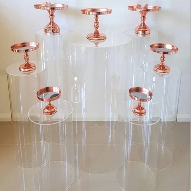 

Set of 7 gold mirror display pedestals pillars for wedding bridal party decorations walkway aisle flower stands columns yudao365