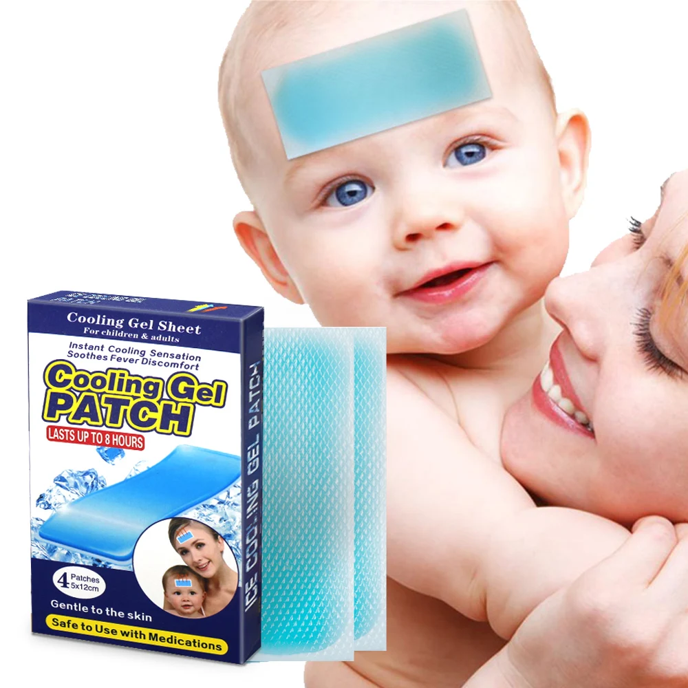 4pcs=1box Antipyretic Sticker Herbal Pain Relief Patch Cooling Gel Patch for Adult and Children Medical Baby Fever Pad