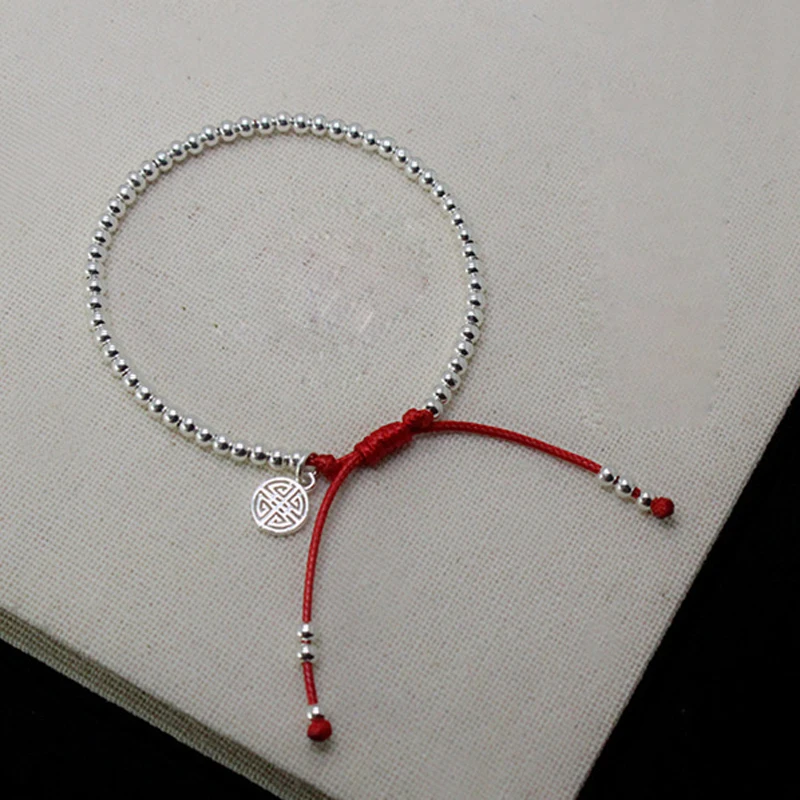 La Monada Smallest 16cm Bead Happy Red Thread For Hand 925 Silver Bracelet Women Rope Red Thread Bracelets For Women Silver 925