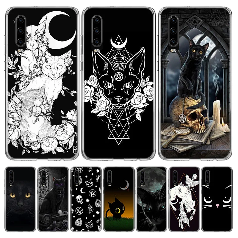 Witch and cat Colorful Cute Phone Case For Huawei P30 P20 P10 P50 P40 Lite Mate 30 20 10 40 Pro Art Luxury Customized Cover Capa