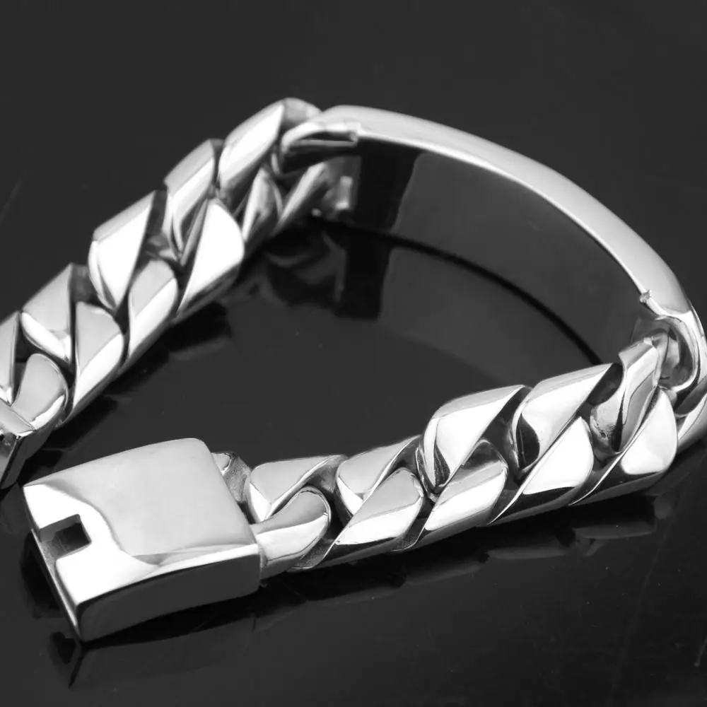 Heavy Chain Mens Bracelets Polished Silver Color Stainless Steel Bracelet for Men Cuban Chain Fashion Jewelry 21.5cm