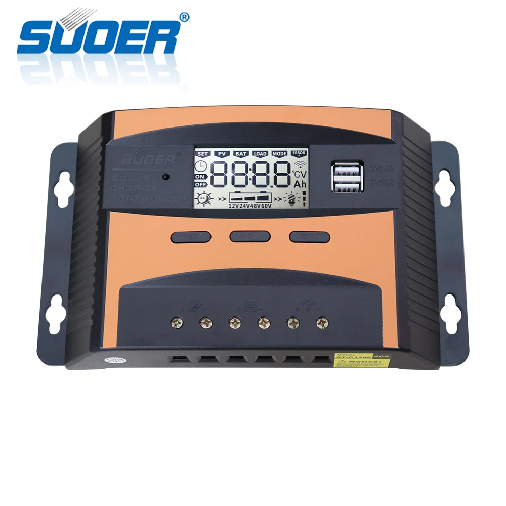 

Suoer【 PWM Charge Controller 】 latest design 12V 24V solar charger controller 40A solar system charge controller(ST-C1240)