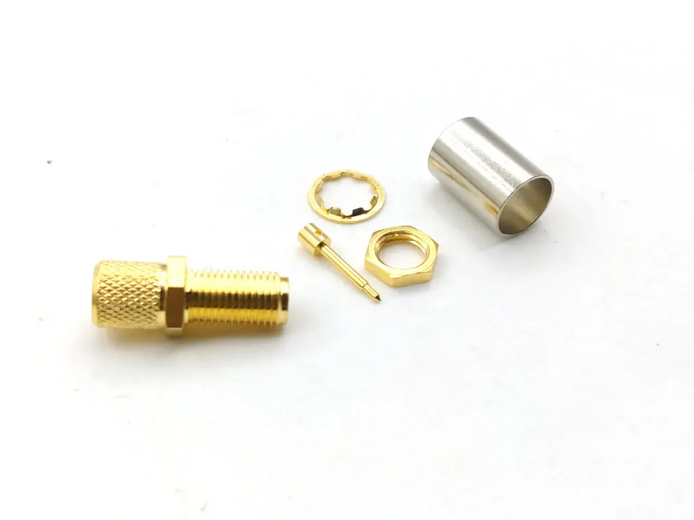 Imagem -06 - Bronze Rg6 Rp-sma Conector Fêmea Crimp Cabl para Rg6 Rg5 Lmr300 5d-fb Cabo 100 Peças de