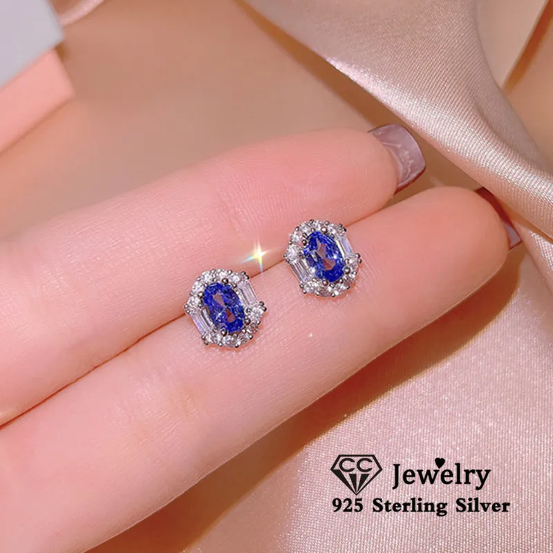 CC Blue CZ Diamant Stud Earrings For Women Fine Jewelry Fashion Party Accessories Earring Set CCE752