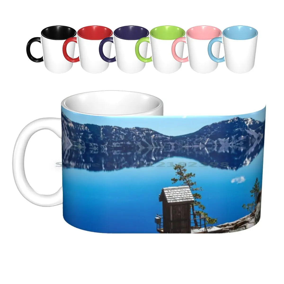 Outhouse On The Cliff / / Crater Lake National Park Crystal Clear Blue Waters And Sky Ceramic Mugs Coffee Cups Milk Tea Mug