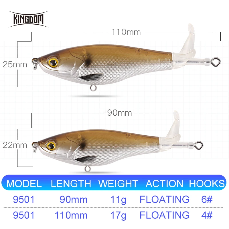 Kingdom Floating Pencil Popper Fishing Lures Rotating Tail  9cm/11g 11cm/17g Topwater Hard Wobbles Artificial Fishing Baits