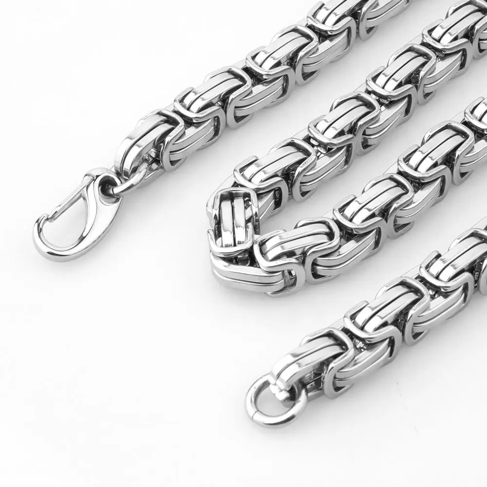 8/12/15MM Wide Fashion Mens Silver Color 316L Stainless Steel Box Chain Byzantine Necklace Wholesale Price