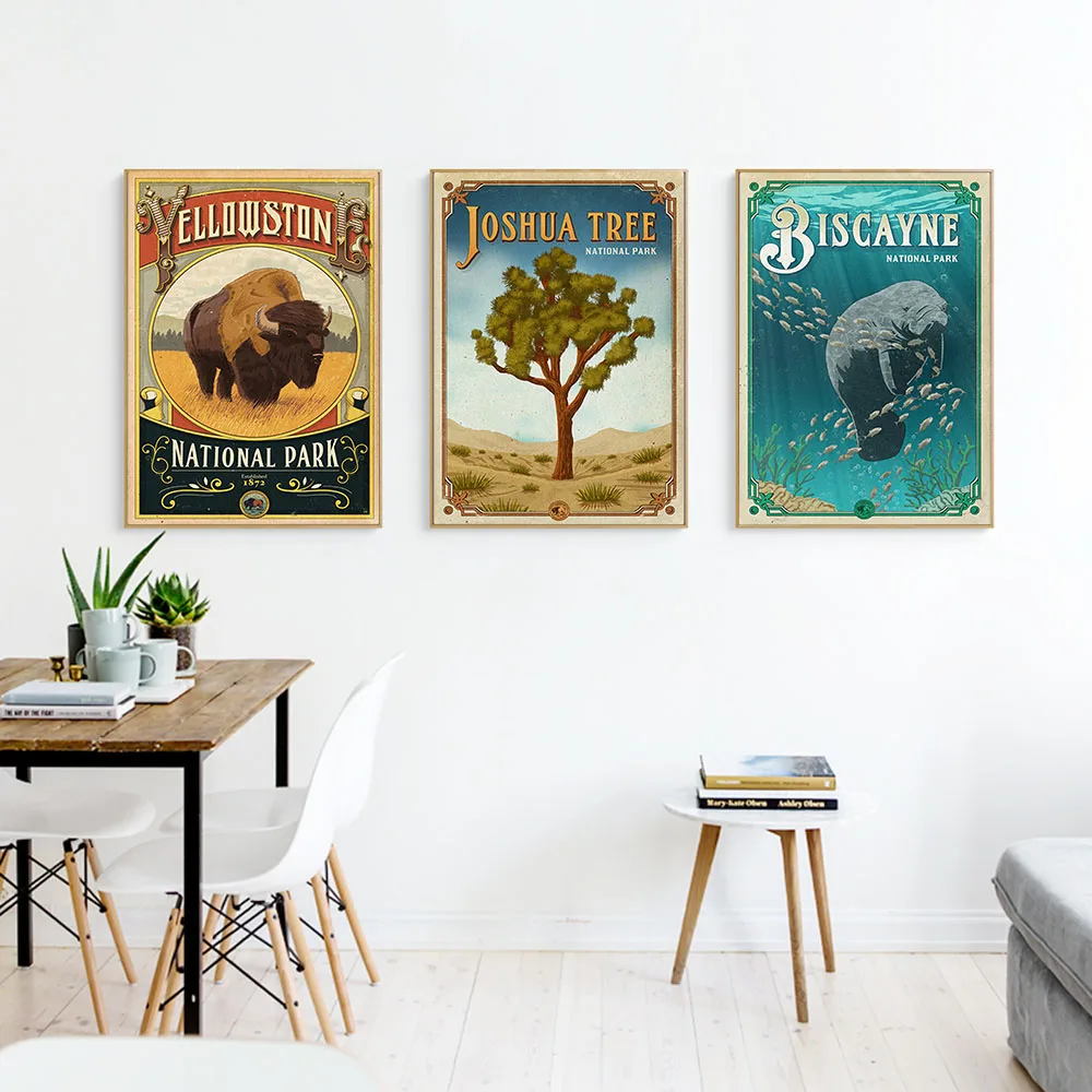 Nationalpark Drucke Sammlung Leinwand Malerei Reisen Retro Poster Wilde Tiere Natur Landschaft Wand Kunst Home Decor Kein Rahmen