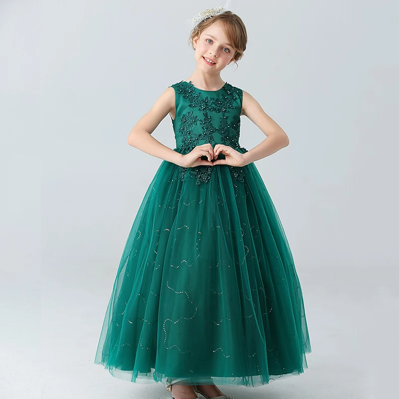 Girl\'s Princess dress Birthday Party Wedding dress Piano costume Beaded Lace Bubble skirt Summer style Dress