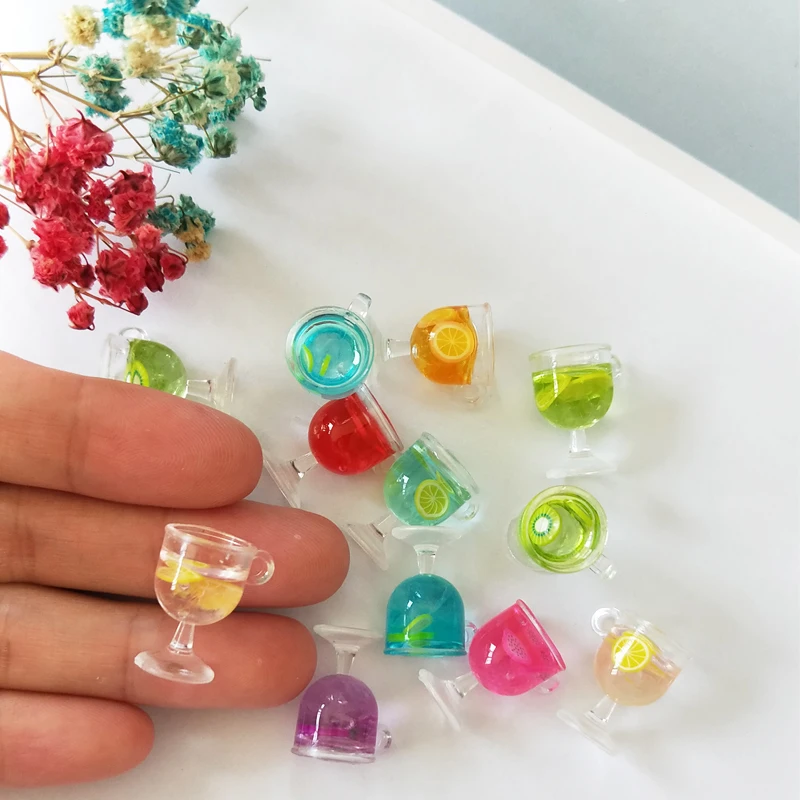 10pcs/Bag Wine Goblet Resin Charms Pendants Cute Fruit Lemon Drink Cup Charms Ornament Fit Earrings DIY Jewelry Accessory Craft