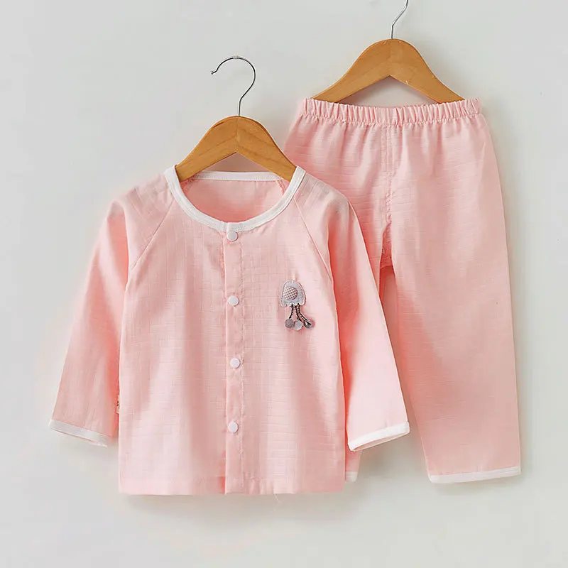 Cotton Gauze Jacquard Children Household Pajamas Suit Summer Long-sleeve Pants Breathable Air Conditioning Sleepwears Sleeper