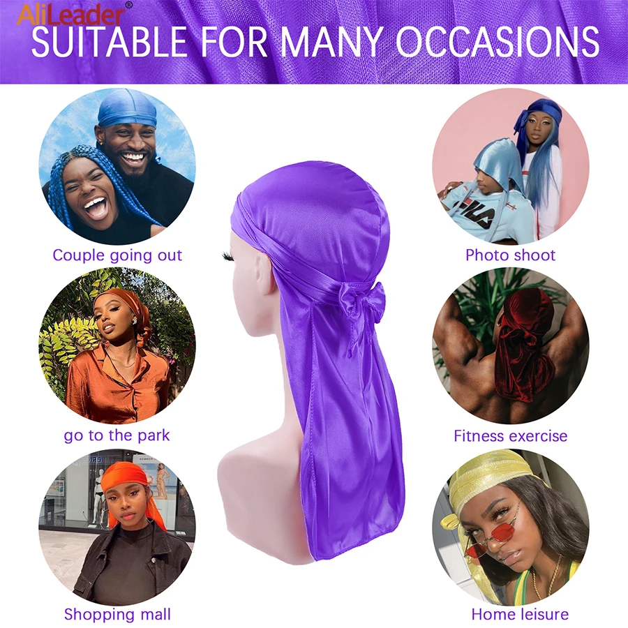 ราคาถูก Silky Durags ผ้าพันคอหมวก Durag Do Doo Rag สำหรับผู้ชาย/ผู้หญิงคลื่นหมวกยาวพิเศษ-Tail Headwrap chemo หมวกโจรสลัด Wrap หมวก