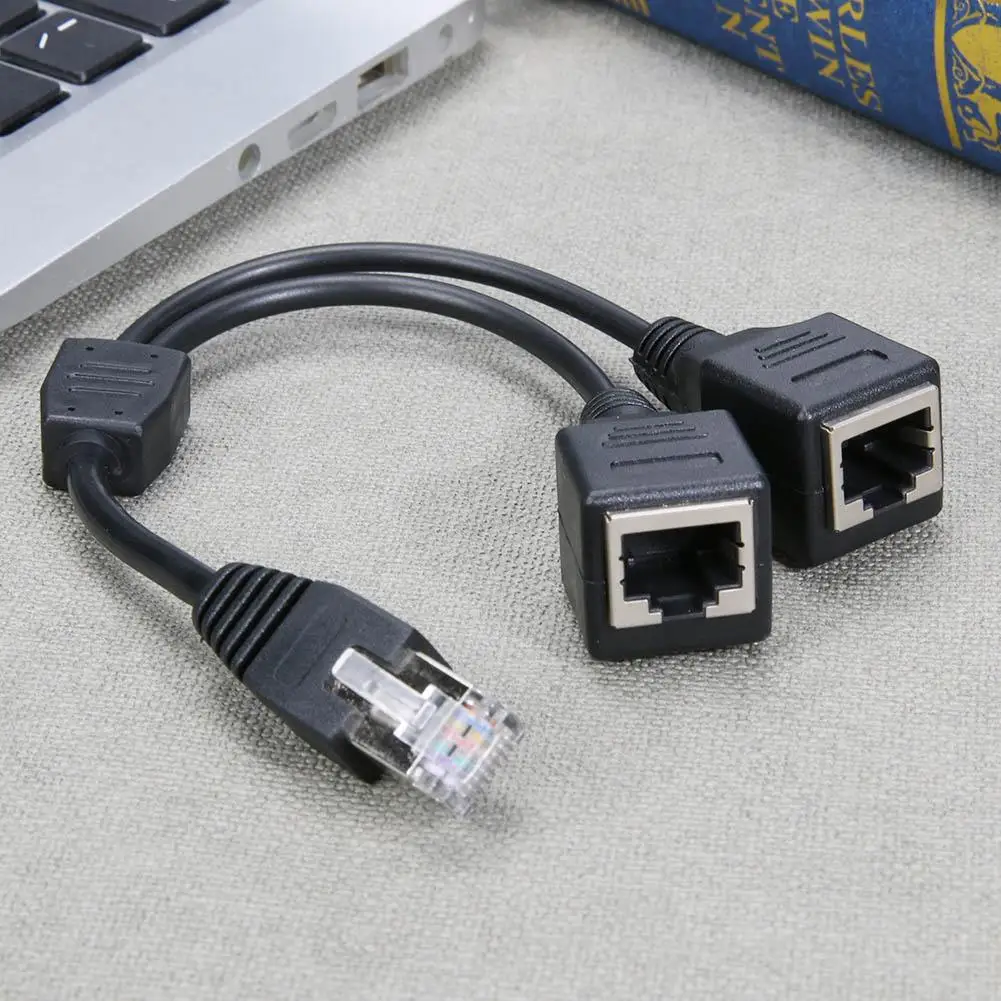 Black DSL Network RJ45 Male to 2 Female Splitter Adapter Connector Cable Ethernet Cables Adaptor Cord Wire Line