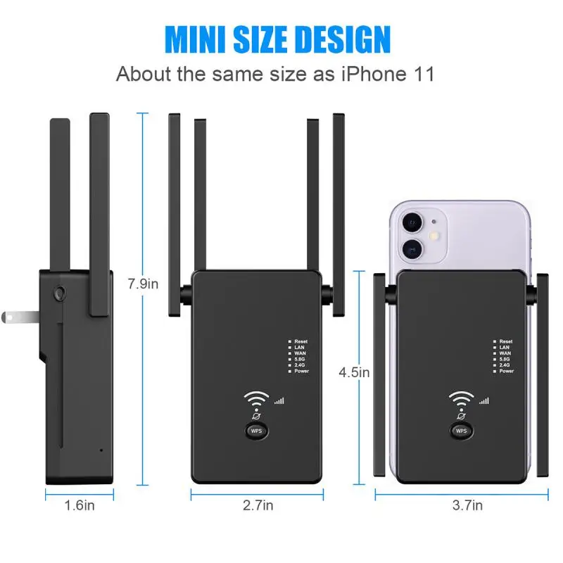 AC11 Gigabit Dual-Band AC1200 Wireless Router Wifi Repeater With 4 High Gain Antennas Wider Coverage Wireless Security Easy Inst