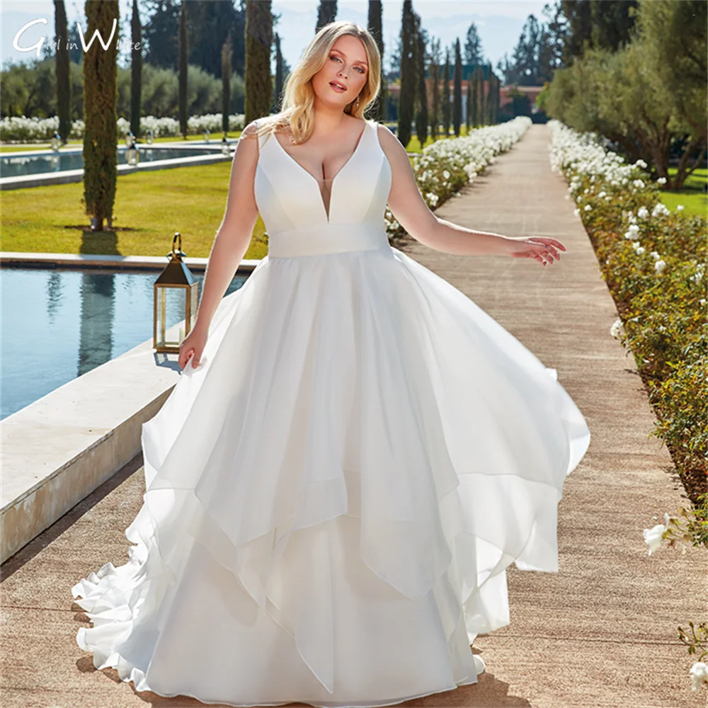 Vestidos De Novia De satén con escote en V y espalda descubierta, vestidos De Novia De talla grande