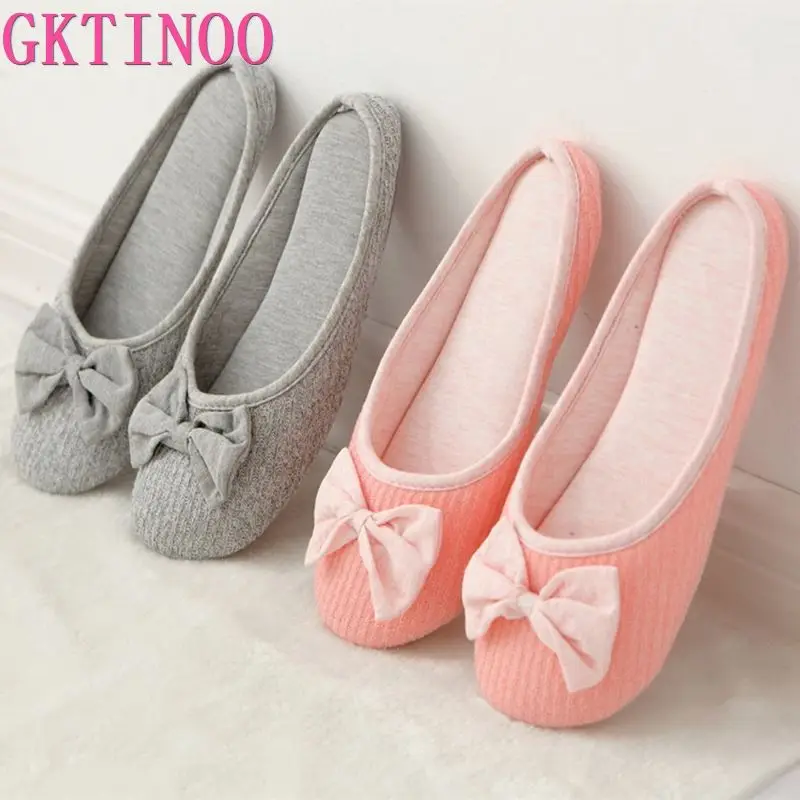 GKTINOO Cotton Cute Bowtie Home Women Slippers Summer Spring Indoor Shoes For Girls Ladies Female Warm House Bedroom Floor Flats