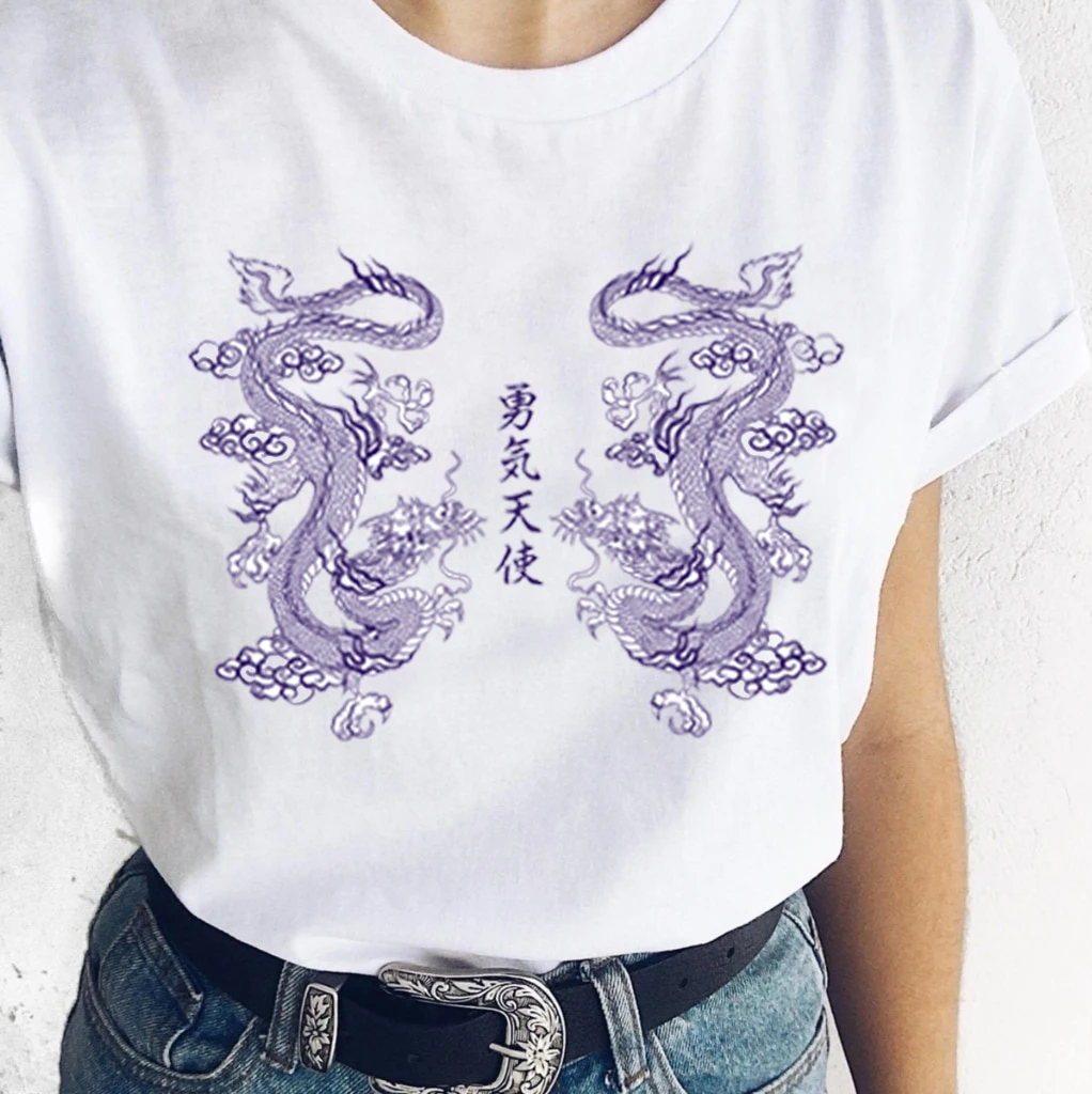 Brave Angel Dragon Graphic Tees Funny Tumblr T-shirt Grunge Outfit Aesthetic Clothing Summer Fashion Women Cotton t shirts