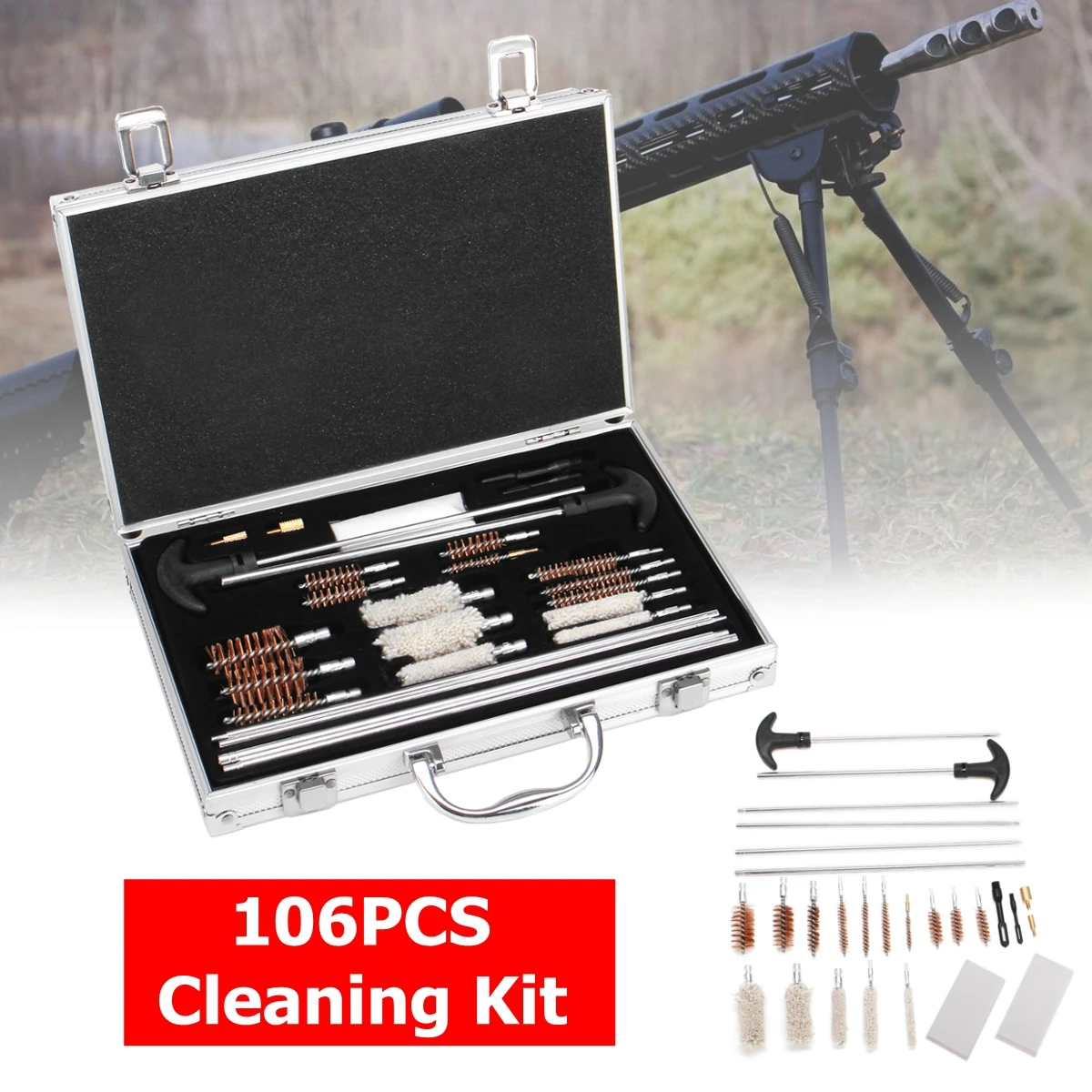 106Pcs Universal Gun Cleaning Tool Kit Rifle Handgun Shotgun Firearm Cleaner Pistol Pipe Mop Brush Accessory with Carry Case