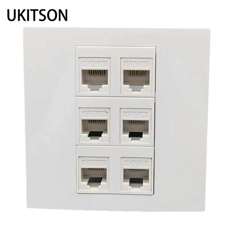 White Color 6 Ports CAT6 RJ45 Wall Plate Internet LAN Connector Cover For Computer Laptop Network