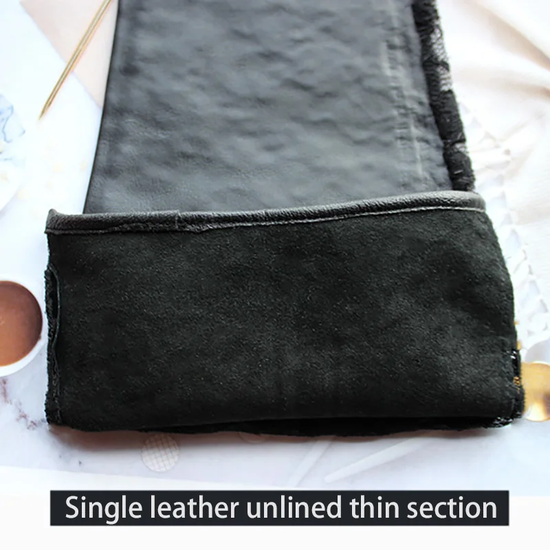 Leather Sheepskin Long Gloves Women\'s Thin Single Layer Unlined Fashion Lace Black Elastic Sun Protection Sleeves