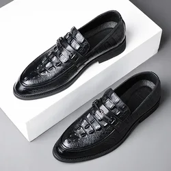 Fashion Genuine Cowhide Leather Dress Shoes for men's Comfortable Casual Loafers Crocodile Pattern Shoe Moccasins