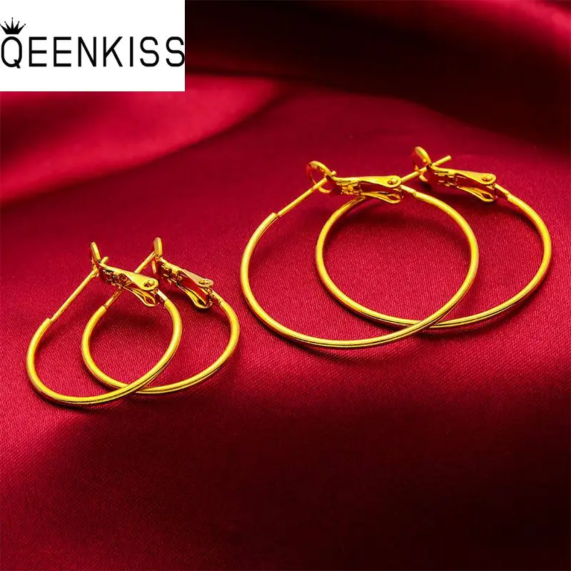 

QEENKISS 24KT Gold Round 20/30mm Hoop Earrings For Women Fine Wholesale Jewelry Wedding Party Bride Ladies Mother Gift EG514