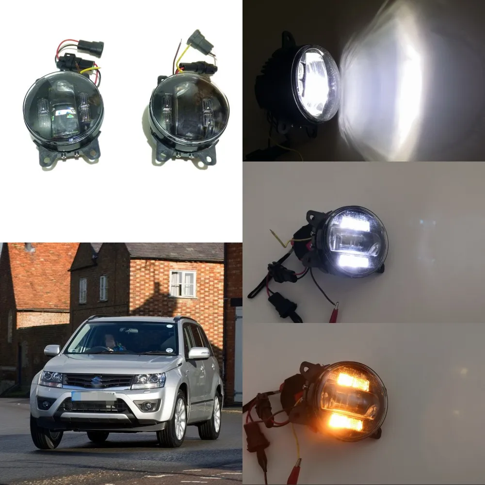 

July King 6000k 3000LM Car LED Fog Lamp Case for Suzuki Grand Vitara MK II 2005-2015, Lens Fog Lamp + DRL+ Yellow Turn Signals