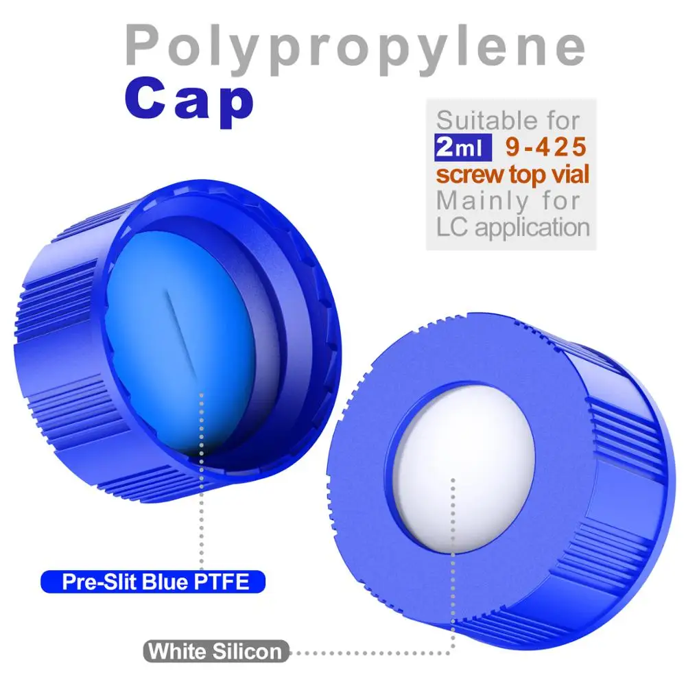 Pre-Slit Autosampler 2ml HPLC 9-425 Vial  Bottles 9mm ABS Screw Caps, 100Pcs by Ks-Tek