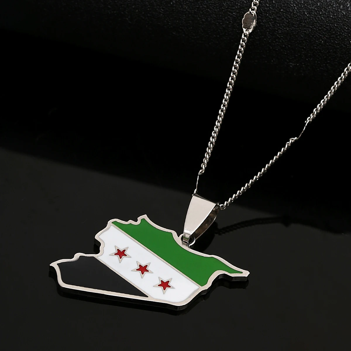 Stainless Steel Syria Map Flag Pendant Necklace Syrians Map Women Charm Jewelry