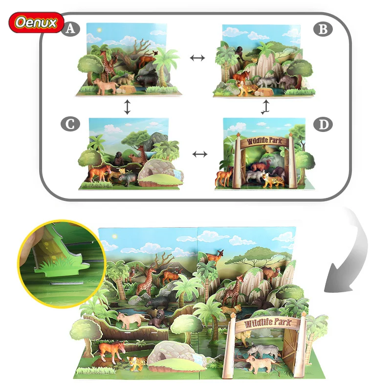 

Oenux 3D Puzzle Tangram Shapes Wild Animals Model Action Figure Intelligence Jigsaw Education School Project Kid Toys Gift