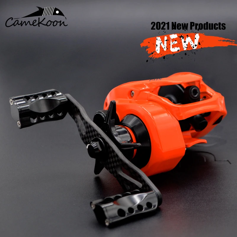 CAMEKOON Low Profile Baitcasting Fishing Reel Orange 7.3:1 Smooth Casting Coil 9KG Max Drag Carbon Fiber Handle Saltwater Wheel