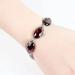 ZHJIASHUN Retro 100% 925 Sterling Silver Natural Garnet Bracelets For Women Vintage Natural Gemstones Ruby Bracelet Jewelry