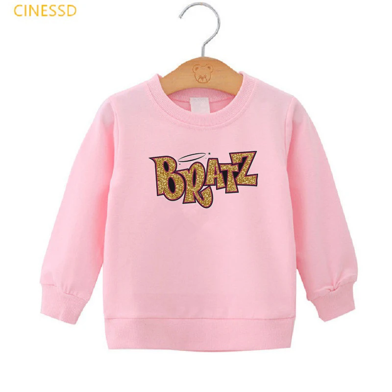 Golden glitter Letters bratz printed pink yellow white sweatshirt lovely harajuku girl hoodie autumn winter thick clothes jumper