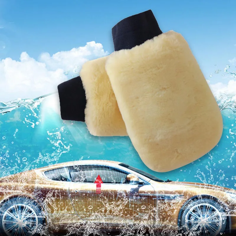 1Pcs Real Sheepskin Mitt Car Soft Polishing Glove Lambswool Washing Cleaning Polish Car Cleaning Washing