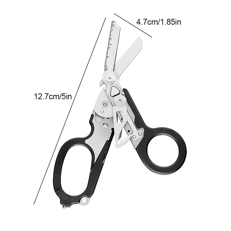 NEW 6 In 1 Raptor Emergency Response Shears With Strap Cutter And Glass Breaker Black Outdoor First Aid Multifunction Fold Tools