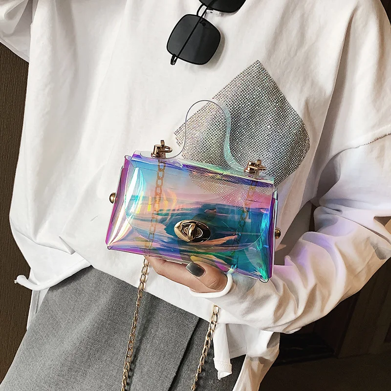 JIULIN 2020 new Fashion Luxury Designer laser trapezoidale piccola borsa quadrata con chiusura a tracolla borsa a tracolla in pelle PU borsa da donna