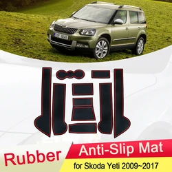 for Skoda Yeti 2009~2017 2011 2013 2015 2016 Rubber Anti-slip Mat Door Groove Cup pad Gate slot Coaster Interior Car Accessories