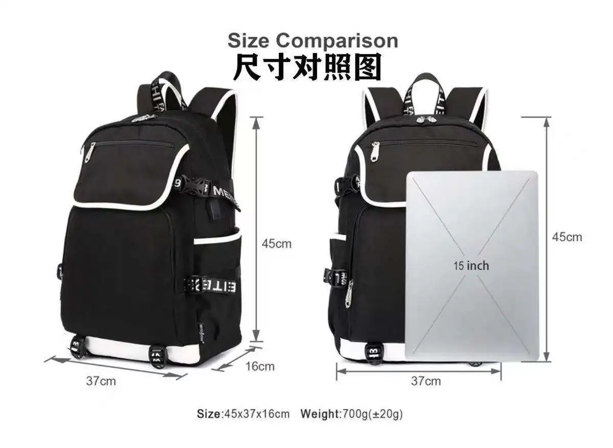 Anime Danganronpa USB Port Backpack Bag Kids School Book Students Outdoor Shoulder Bag Rucksack Laptop Computer Mochila