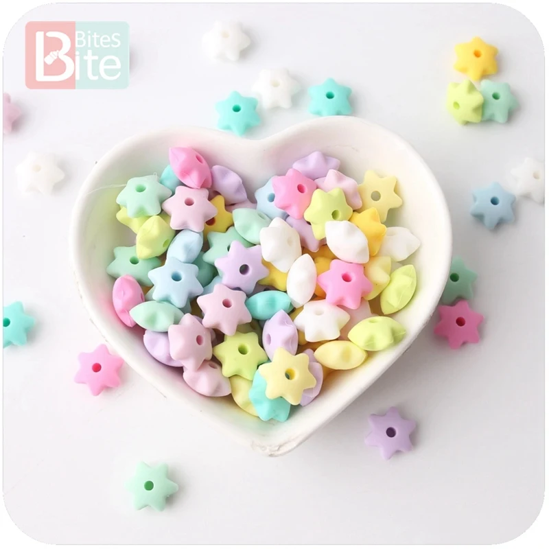 bite bites Silicone Beads Star Shape 20pcs 14mm Food Grade Teether BPA Free Ecofriendly Beads Bracelet DIY Jewelry Baby Teether