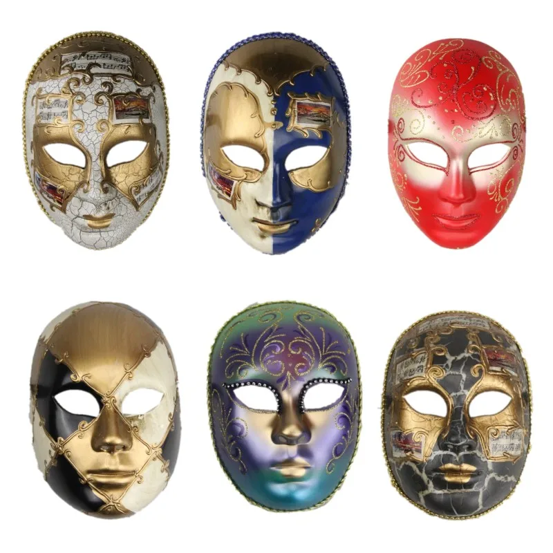 Carnival Venetian Mask Full Face Hand Painted Italian Adult Men and Women Plaid Mask Halloween Decorative Mask