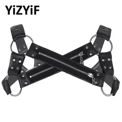 Faux Leather Harness Mens Lingerie Night Clubwear Shoulder Body Chest Muscle Harness Belt Male Costume Straps With Metal O-rings