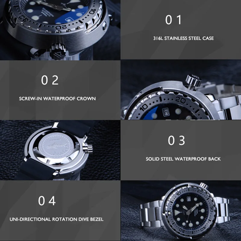 Heimdallr Men Diver Watch Tuna Automatic Mechanical Wristwatch 20ATM Waterproof Luminous NH35 Sapphire Mirror