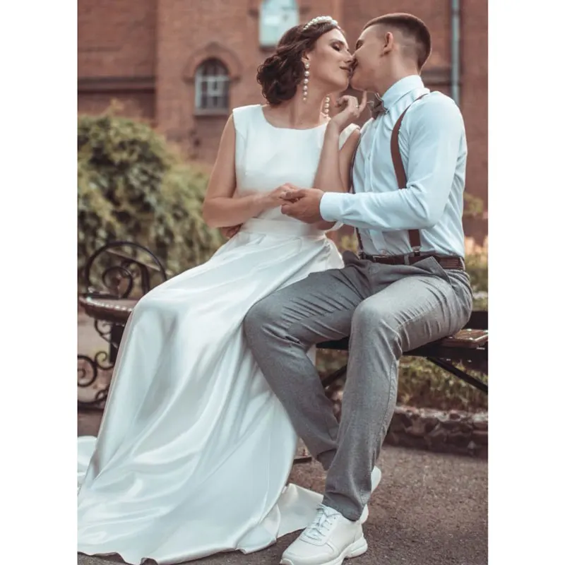 Herbst Neue Vestidos Novias Boda Hochzeit Kleider Satin Hochzeit Brautkleider Vestido De Noiva Sheer Sexy V-zurück hochzeitskleid