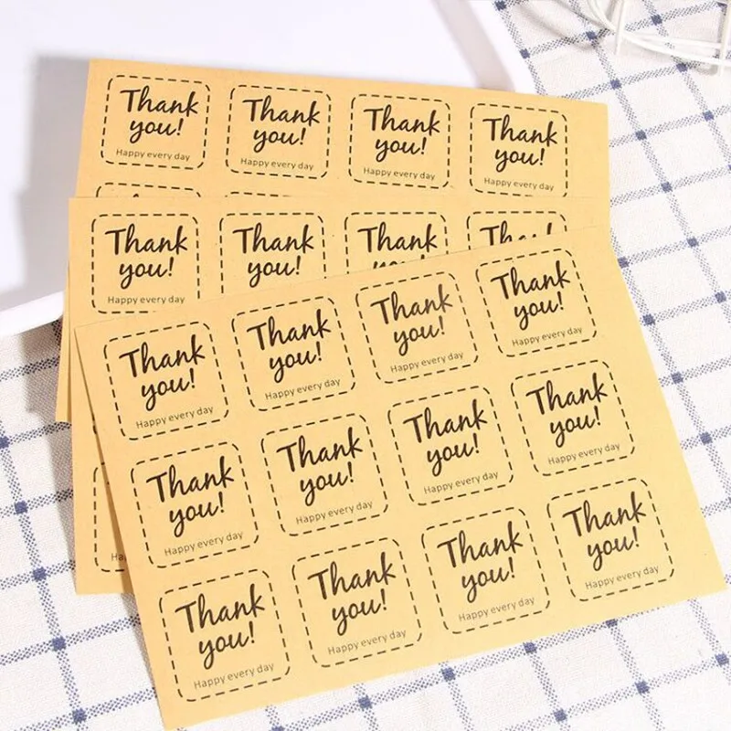 120PCS Natural Kraft Dotted frame square Handmade Stickers scrapbooking for package adhesive thank you sticker seal labels