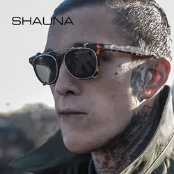 SHAUNA Retro Square Steampunk Women Polarized Sunglasses Fashion Removable Separable Lens Eyeglasses UV400