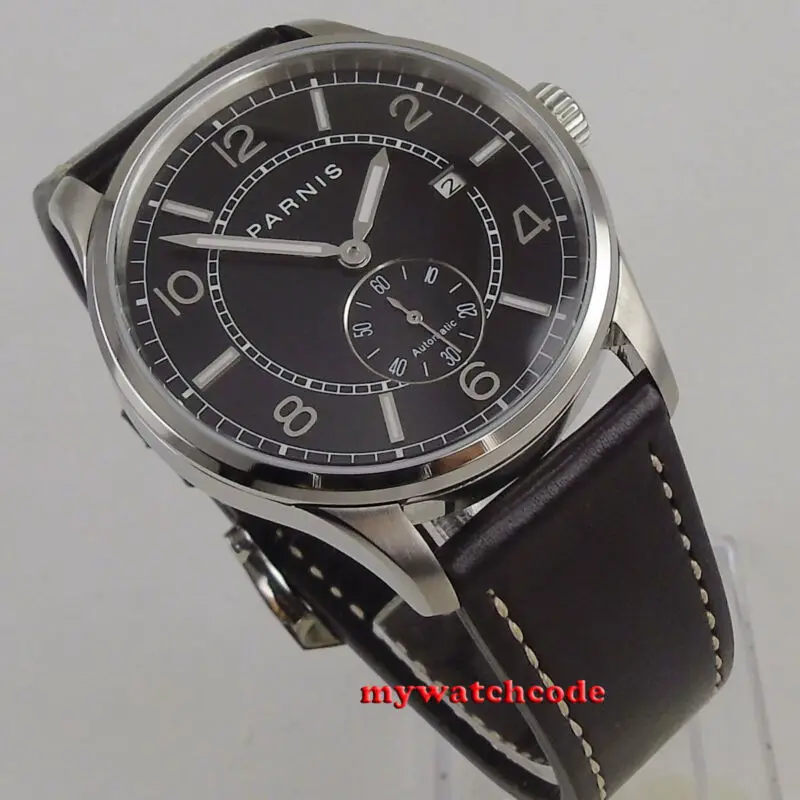 new arrive 42mm PARNIS black dial date window automatic STYLISH MENS watch P1229